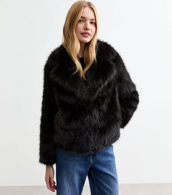 Black faux fur biker jacket online