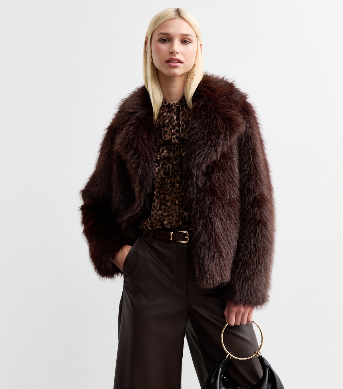 Women's Brown Faux Fur Coat New Look