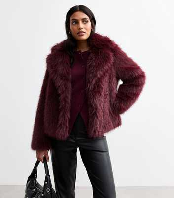 Burgundy Faux Fur Coat