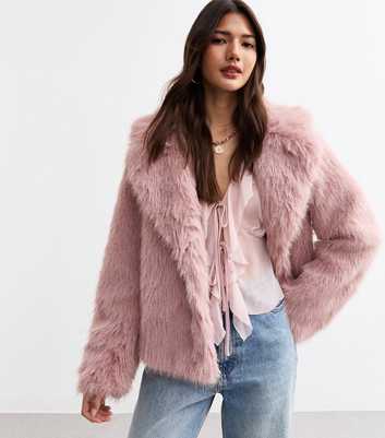 Pale Pink Shaggy Faux Fur Coat