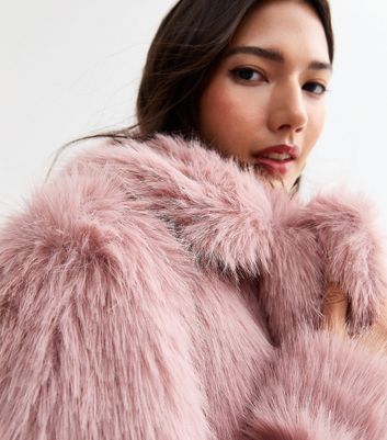 Pale Pink Shaggy Faux Fur Coat New Look