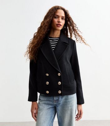 Black double breasted peacoat women's online