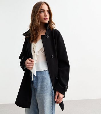 New look black coat best sale