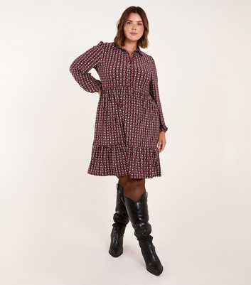 Blue Vanilla Curves Red Print Button Smock Dress