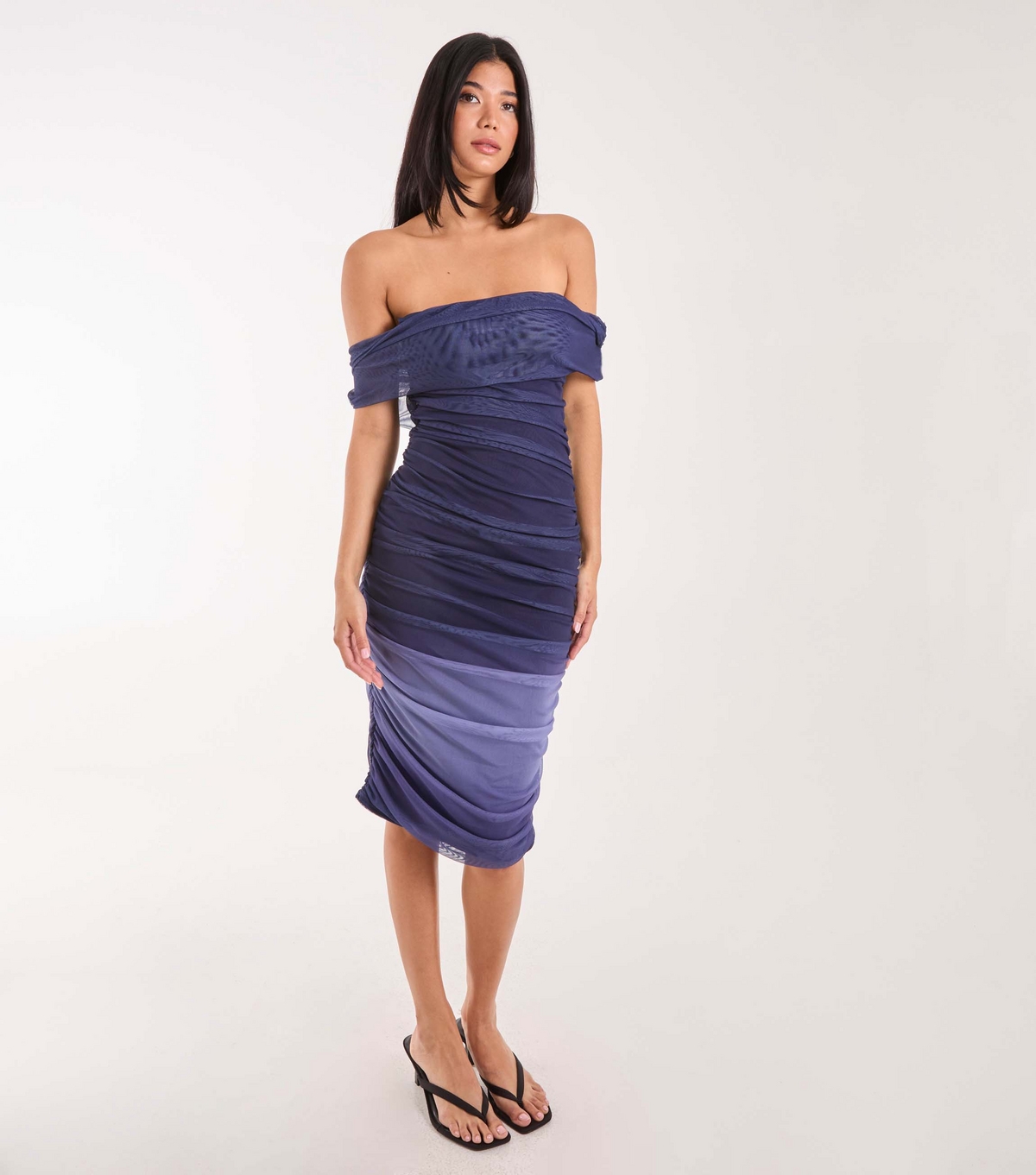 Women's Navy Mesh Ombre Bandeau Midi Dress Pink Vanilla New Look