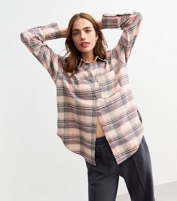 Pink Check Buttoned Flannel Shirt New Look