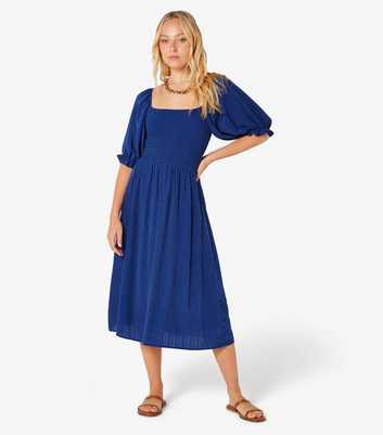 Apricot Blue Shirred Midi Dress