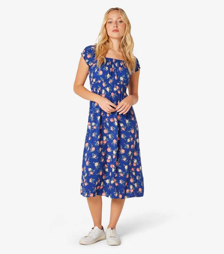 Apricot Blue Floral Midi Dress