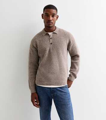 Stone Relaxed Rib Knit Polo Jumper