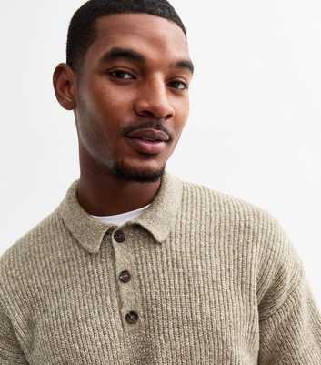 Olive Relaxed Rib Knit Polo Jumper