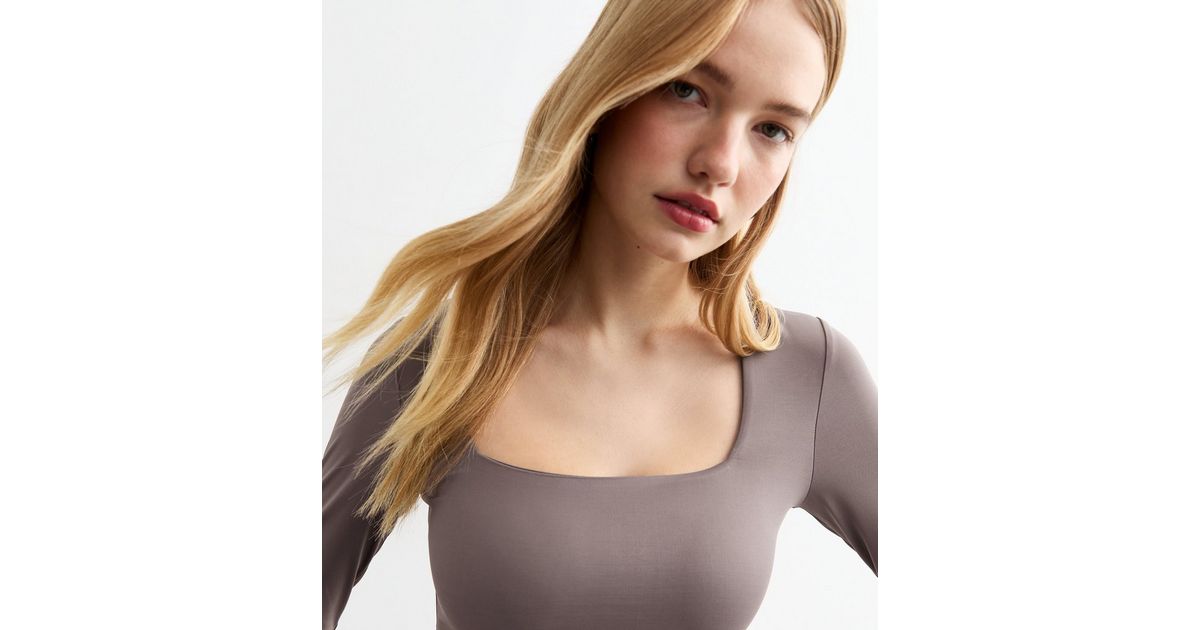 Jona Square Neck Long Sleeve Bodysuit - Taupe