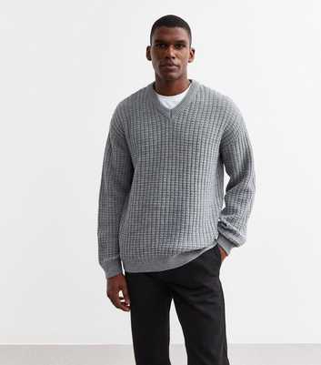 Grey Relaxed Waffle Knit Jumper 