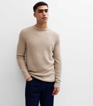 Light Brown Regular Boucle Knit Crew Neck Jumper