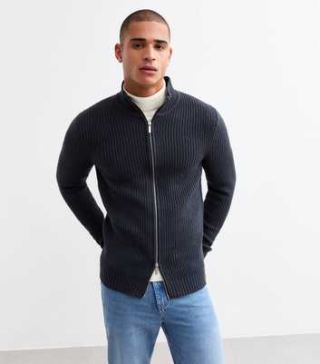 Dark Grey Relaxed Ribbed Cardigan