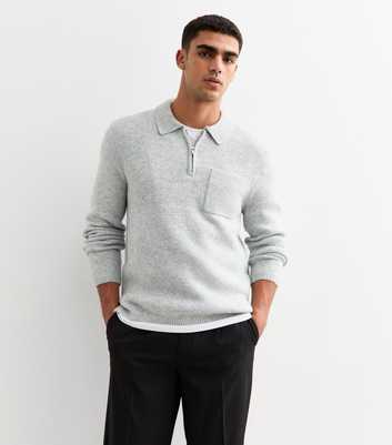 Grey Relaxed Quarter Zip Polo Collar Jumper