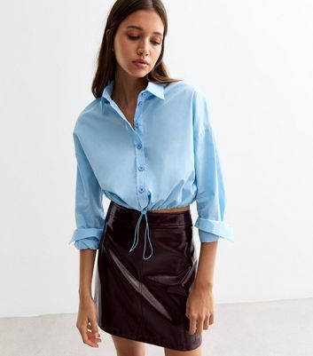 Blue Drawstring Hem Poplin Crop Shirt | New Look