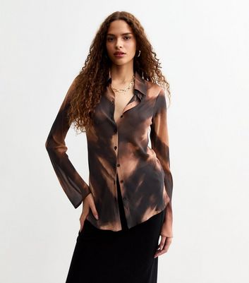 Black Abstract Print Chiffon Shirt New Look