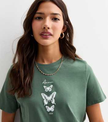 Olive Armour Butterfly Print T-Shirt