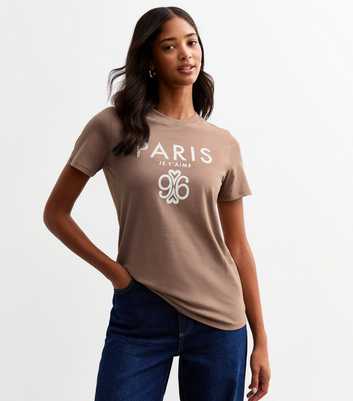 Light Brown Paris Print Girlfriend T-Shirt