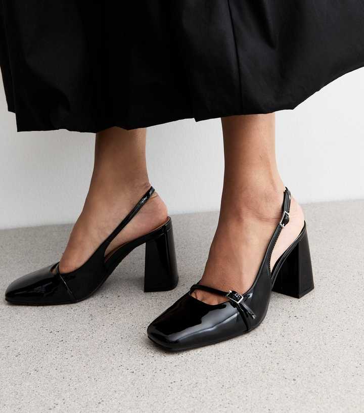 Black Patent Buckled Slingback Pumps