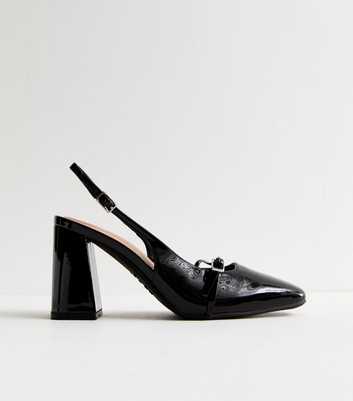 Black Patent Buckled Slingback Pumps