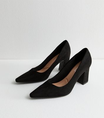 Black suede pumps block heel on sale