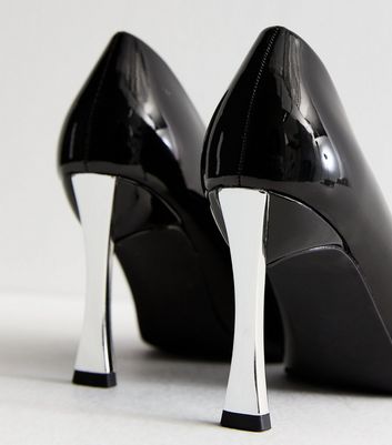 Black Patent Metal Stiletto Heel Court Shoes New Look