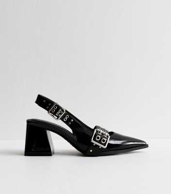 Black Buckle Strap Slingback Court Shoes