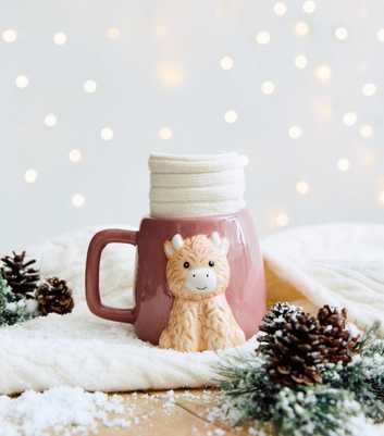 Deep Pink Highland Cow Mug with Socks