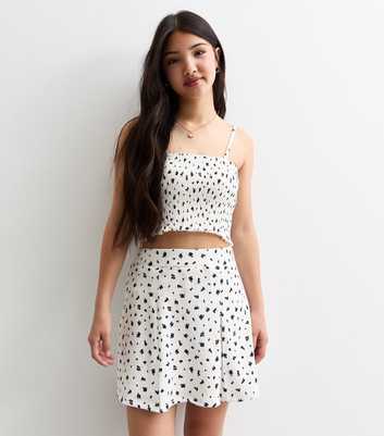 Girls White Floral Print Textured Pleated Skort