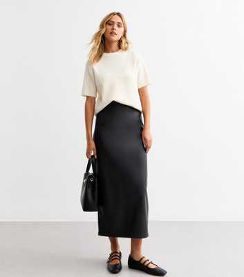 Black Leather-Look Pencil Midi Skirt