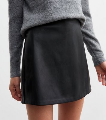 Black Leather Look Wrap Mini Skort