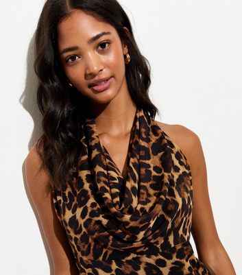 Brown Leopard Print Cowl Neck Midi Dress New Look