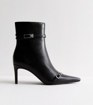 Black Leather-Look Heel Ankle Boots New Look