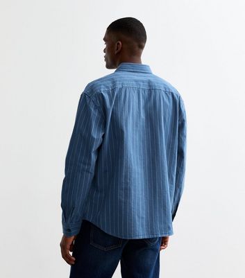 Men's Blue Slim Striped Shirt New Look