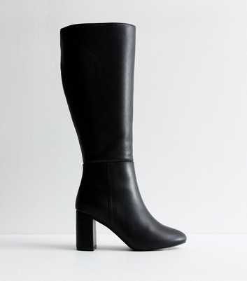 Wide Fit Black Block Heel Knee High Boots