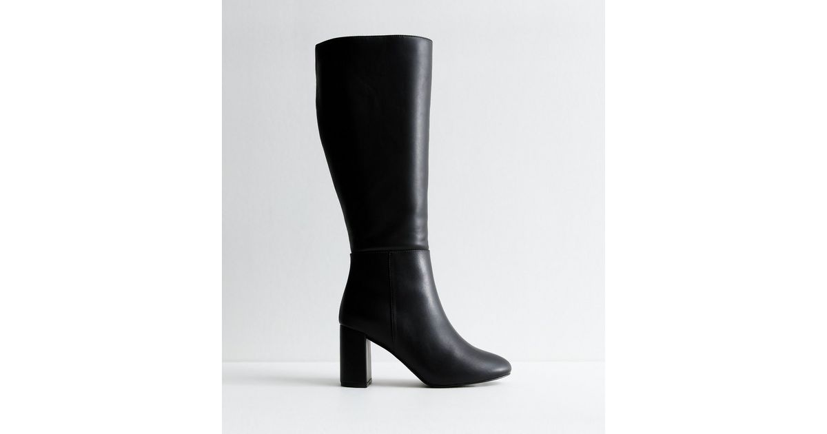 Wide Fit Black Block Heel Knee High Boots | New Look