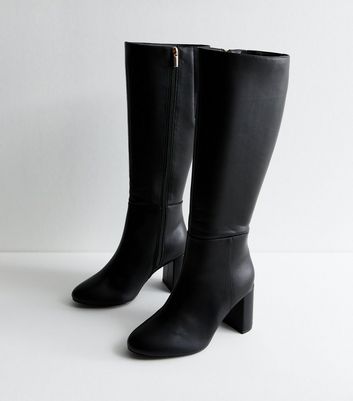 Wide Fit Black Block Heel Knee High Boots New Look Vegan