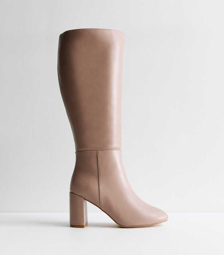 Wide Fit Brown Block Heel Knee High Boots | New Look