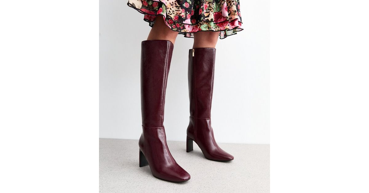 CLASSIC HIGH KNEE BOOTS IN BURGUNDY RED CALFSKIN