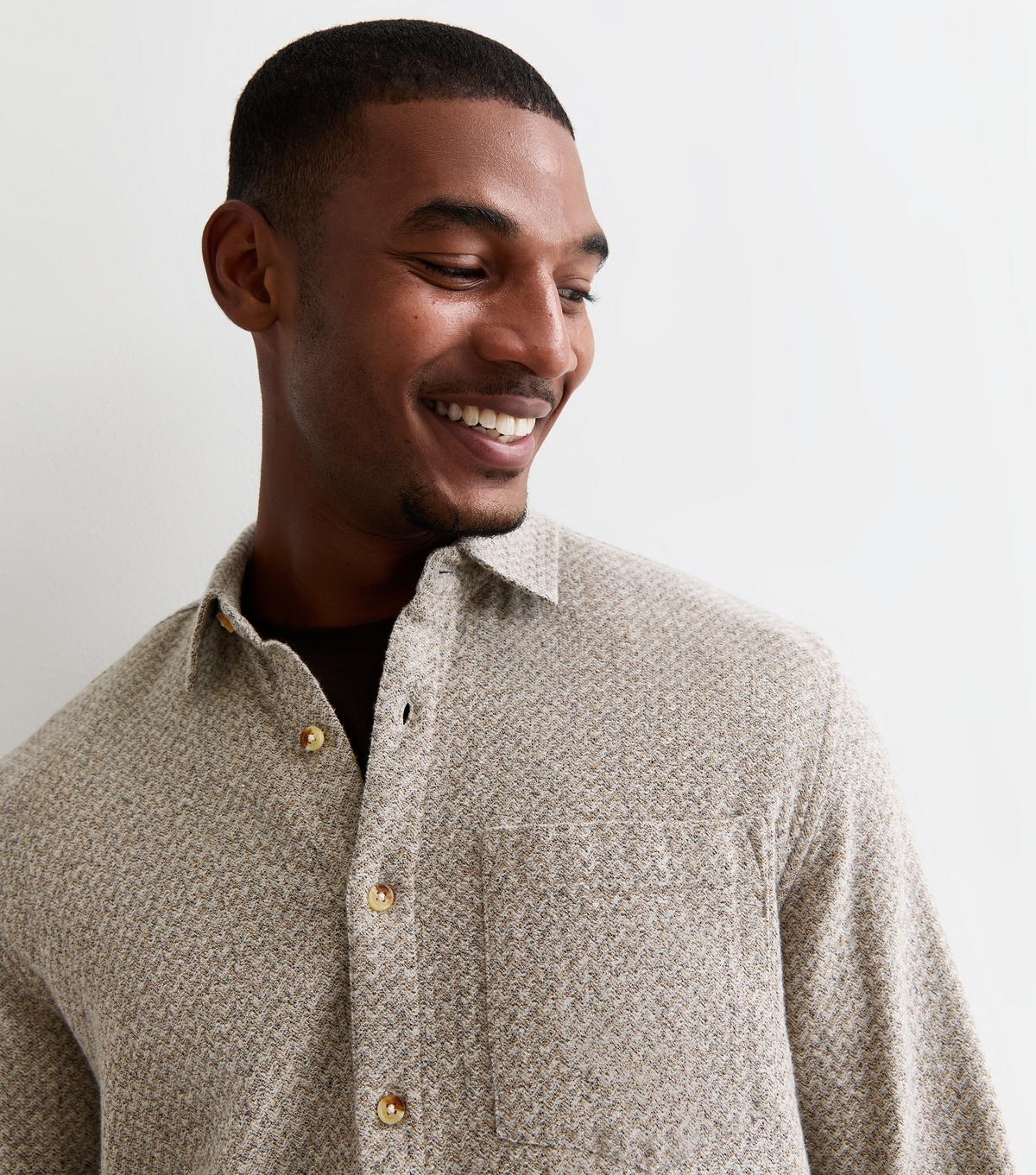 Men's Cream Cotton Herringbone Overshirt New Look