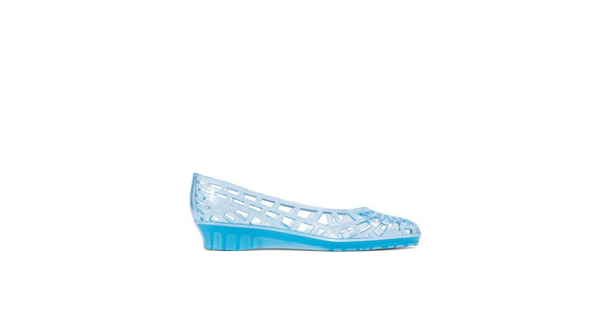 JuJu Christabel Bright Blue Glitter Wedge Heel Jelly Shoes | New Look