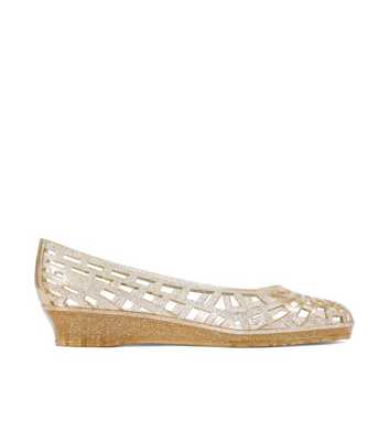 JuJu Christabel Gold Glitter Wedge Heel Jelly Shoes 