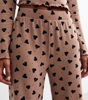 Brown Heart Print Wide Leg Trousers New Look