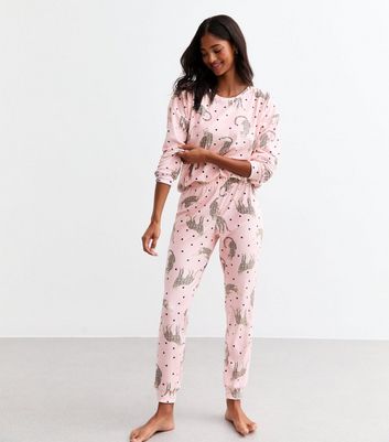 Pink Cat Print Pyjama Set New Look