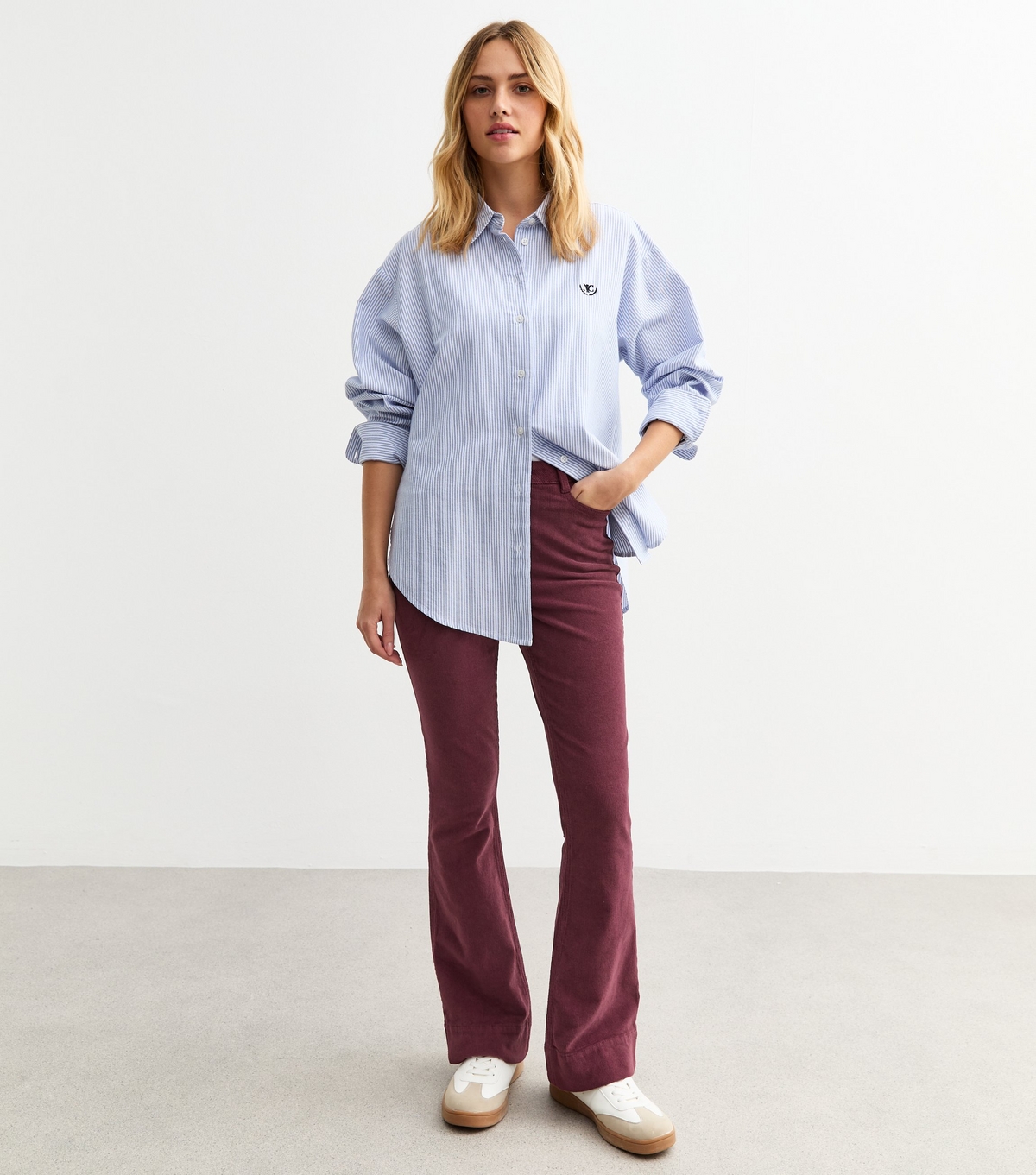 Women's Burgundy Flared Corduroy Trousers New Look