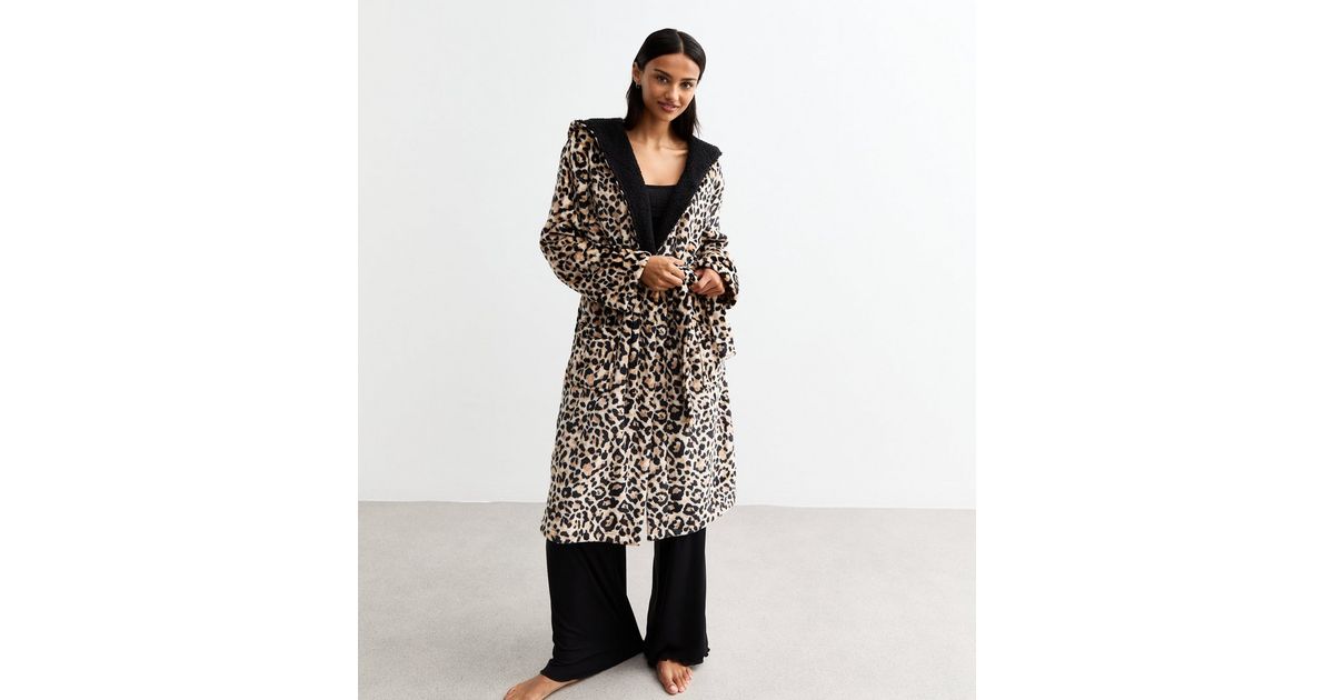 brown leopard print dressing gown SilkSilky Pure Silk Leopard Print 3/4 Sleeve Women's Kimono Robe with Wrap Design, Leopard / XL main image 1