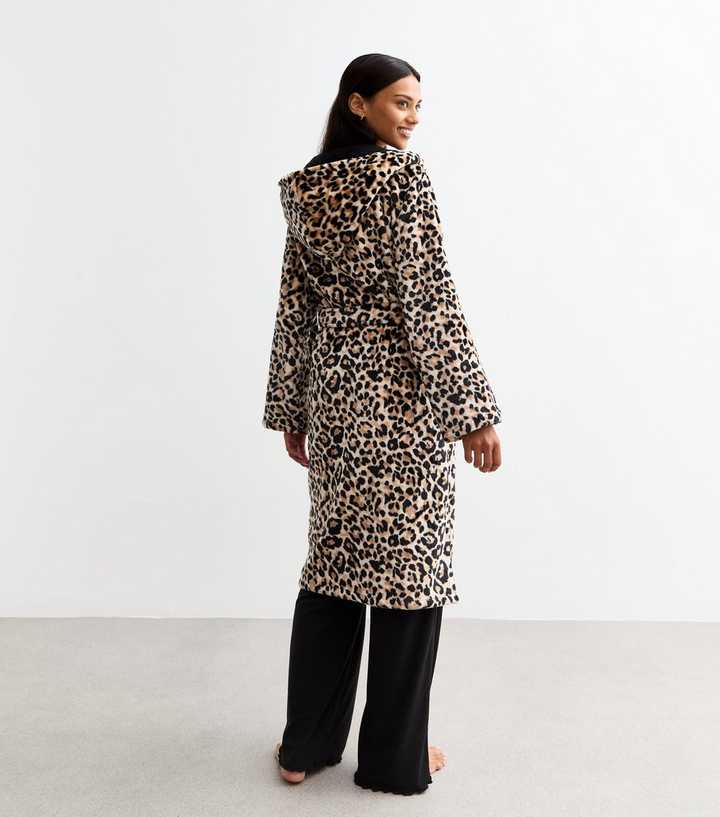 brown leopard print dressing gown SilkSilky Pure Silk Leopard Print 3/4 Sleeve Women's Kimono Robe with Wrap Design, Leopard / XL
