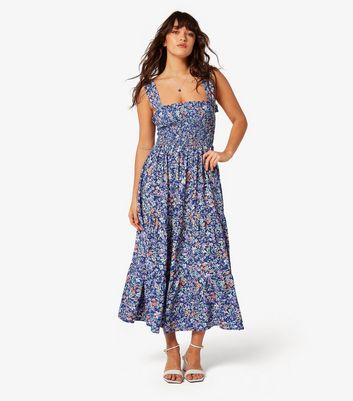 Apricot Blue Floral Tiered Midi Dress New Look