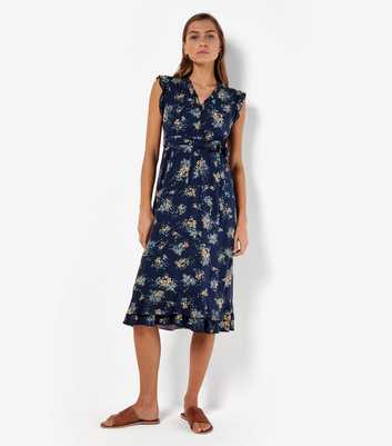 Apricot Navy Floral Frill Midi Dress